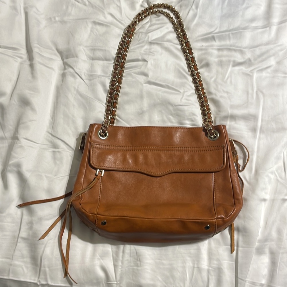 Rebecca Minkoff Tan Leather crossbody shoulder bag with chain adjustable strap - Picture 4 of 11